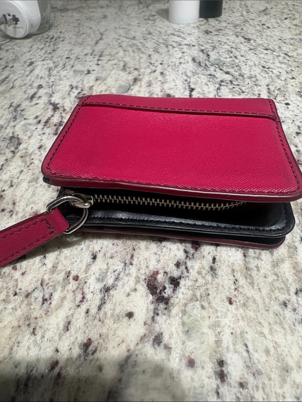 Marc Jacobs Saffiano Zip Card Holder in Berry Pink